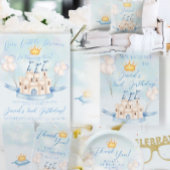 Märchenmagie Burg Goldkrone blaue Ballons Geschenkpapier