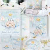 Märchenmagie Burg Goldkrone blaue Ballons Geschenkpapier