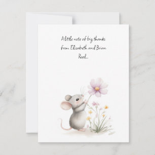 Märchenmaus pflückt eine rosa Wildblume Dankeskarte