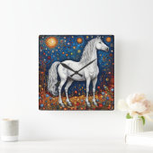 Märchenpferd Quadratische Wanduhr (Zuhause)