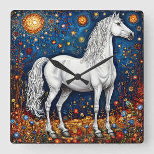 Märchenpferd Quadratische Wanduhr