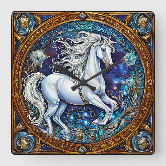 Märchenpferd Quadratische Wanduhr (Vorderseite)