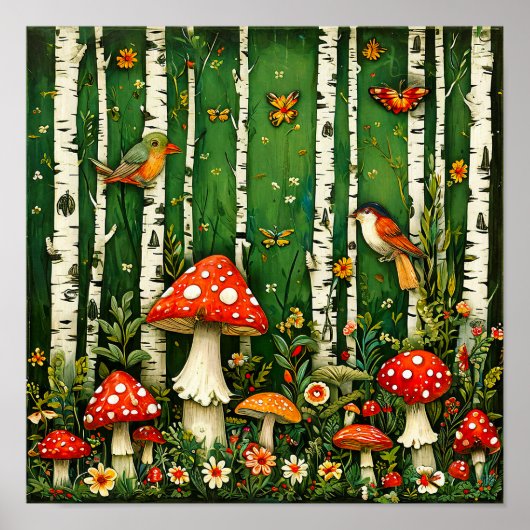 Märchenpilze und Vögel Enchanted Forest Poster (Vorne)