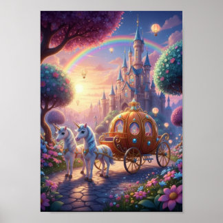 Märchenposter Einhorn-Kutsche Schloss Poster