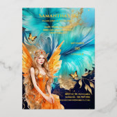 Märchenprinzessin aquamarin orange-mythisches Märc Folieneinladung (Vorderseite)