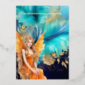 Märchenprinzessin aquamarin orange-mythisches Märc Folieneinladung (Rückseite)