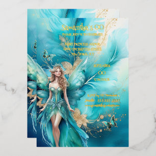 Märchenprinzessin aquamarines Gold Folieneinladung