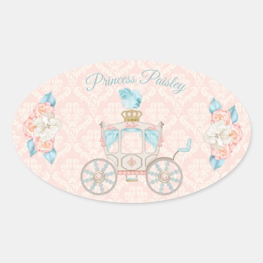Märchenprinzessin Carriage Rose Blush Ivora Aqua Ovaler Aufkleber (Vorderseite)