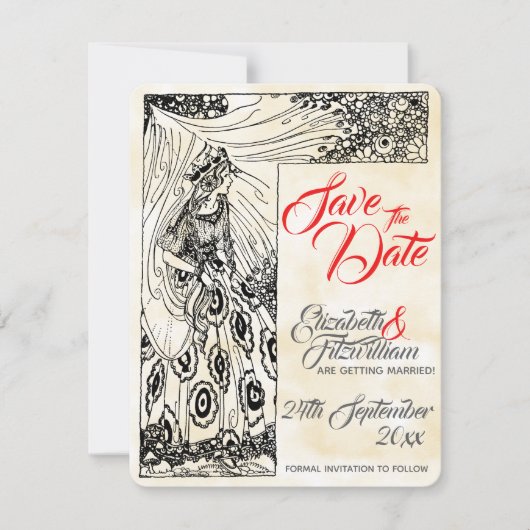 Märchenprinzessin Hochzeit speichert das Datum Einladung (Vorderseite)