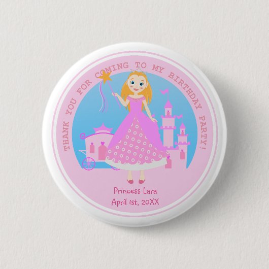 Märchenprinzessin in Pink-Birthaday-Party Button (Vorderseite)