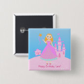 Märchenprinzessin in Pink-Birthaday-Party Button (Vorne & Hinten)