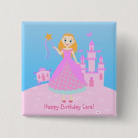 Märchenprinzessin in Pink-Birthaday-Party Button (Vorderseite)