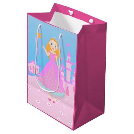 Märchenprinzessin in Pink-Birthaday-Party Mittlere Geschenktüte (Vorderseite Schrägansicht)