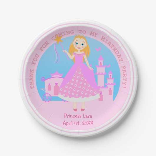 Märchenprinzessin in Pink-Birthaday-Party Pappteller (Vorderseite)