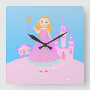 Märchenprinzessin in Pink-Birthaday-Party Quadratische Wanduhr