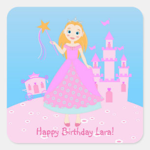 Märchenprinzessin in Pink-Birthaday-Party Quadratischer Aufkleber