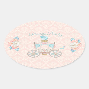 Märchenprinzessin Kutsche Rosen Blush Elfenbein Aq Ovaler Aufkleber