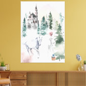 Märchenprinzessin und Einhorn am Burg Leinwanddruck (Insitu (Wohnzimmer))