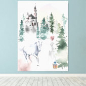 Märchenprinzessin und Einhorn am Burg Leinwanddruck (Insitu (Holzboden))