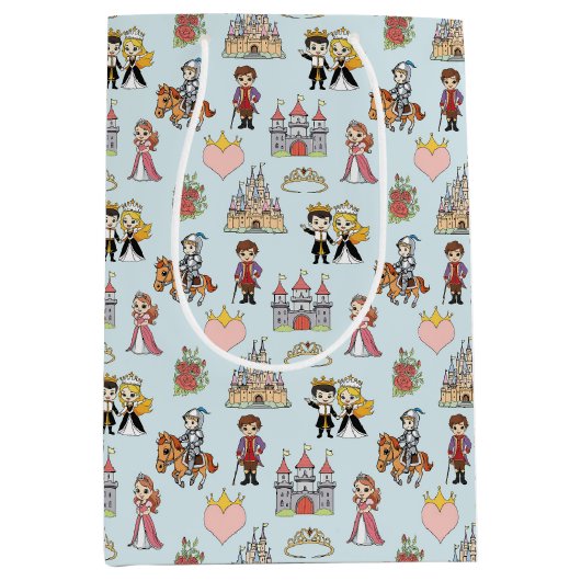 Märchenprinzessin und Rittermuster - Geschenktasch Mittlere Geschenktüte (Vorderseite)