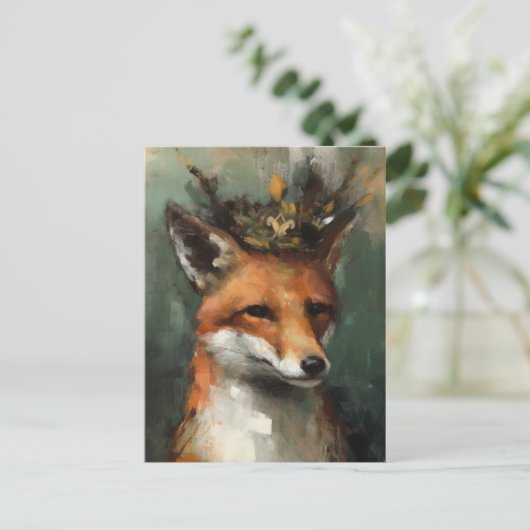 Märchenroter Fuchs in einer Krone Postkarte (Stehend Vorderseite)