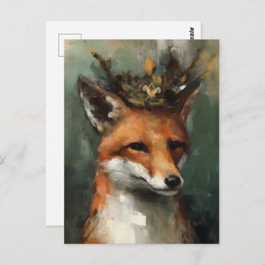 Märchenroter Fuchs in einer Krone Postkarte (Vorne/Hinten)