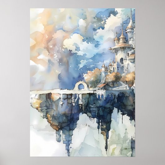 Märchenschloss auf einer Himmelsfelsklippe Poster (Vorne)