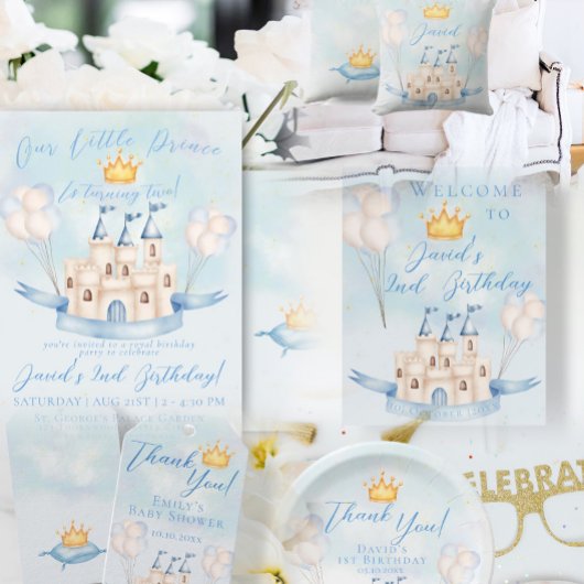 Märchenschloss Kronblauer Ballonjunge Dankeskarte