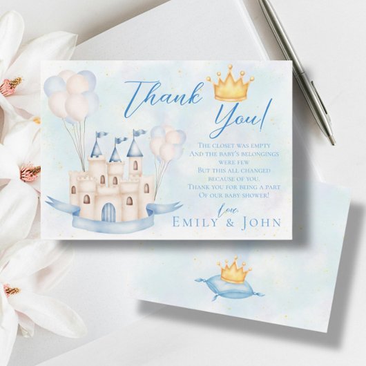 Märchenschloss Kronblauer Ballonjunge Dankeskarte