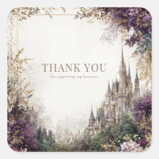 Märchenschloss Lila Blumen Elegant Gold Quadratischer Aufkleber