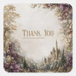 Märchenschloss Lila Blumen Vintage Wald Quadratischer Aufkleber
