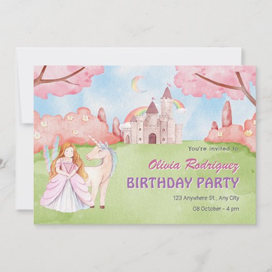 Märchenschloss-Prinzessin zum Geburtstag Einladung (Vorderseite)