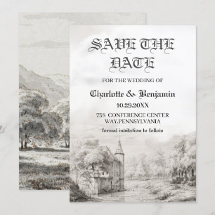 Märchenschloss Vintage-Hochzeit Save The Date