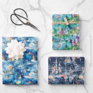 Märchenschlösser Blau Geschenkpapier Set