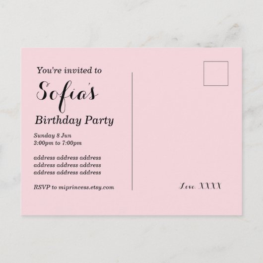 Märchenschmetterling Geburtstag Postkarteneinladun Einladungspostkarte (Rückseite)