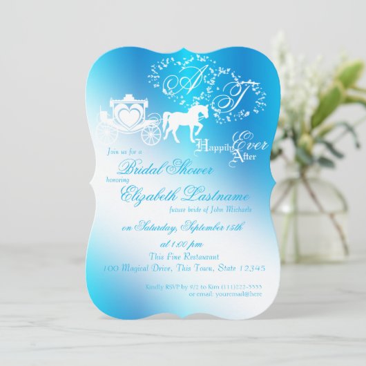 Märchentransporter Brautparty Peacock Blue Einladung (Stehend Vorderseite)