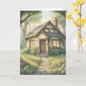 Märchenwald Cottage Grußkarte – Gemütlich Karte (Gelbe Blume)