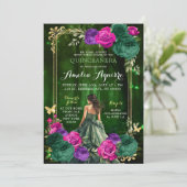 Märchenwald Lilac Green Quinceñera Einladung (Stehend Vorderseite)