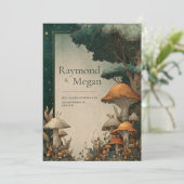 Märchenwald mit Pilzen und Bäume Hochzeit Einladung (Stehend Vorderseite)