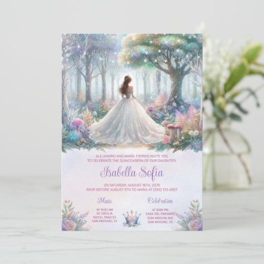 Märchenwald Quinceañera Einladung (Stehend Vorderseite)