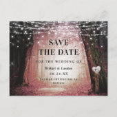 Märchenwald - Save the Date rosa Ankündigungspostkarte (Vorderseite)