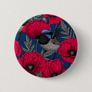 Märchenwren und Mohn Button