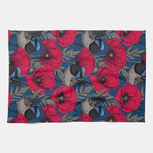 Märchenwren und Mohn Geschirrtuch (Horizontal)