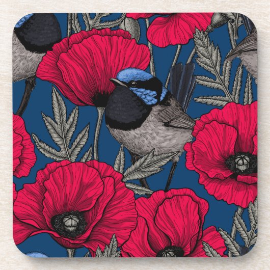 Märchenwren und Mohn Getränkeuntersetzer (Vorderseite)