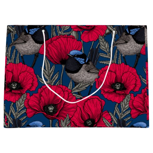 Märchenwren und Mohn Große Geschenktüte (Vorderseite)
