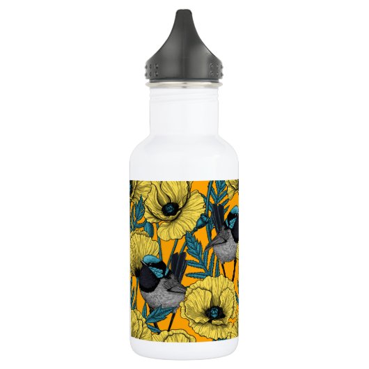 Märchenwren und Mohn in Gelb Edelstahlflasche (Links)