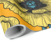 Märchenwren und Mohn in Gelb Geschenkpapier (Rolleneckpunkt)