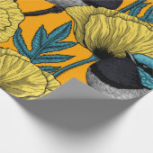 Märchenwren und Mohn in Gelb Geschenkpapier (Ecke)