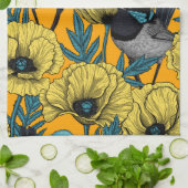 Märchenwren und Mohn in Gelb Geschirrtuch (Gefaltet)