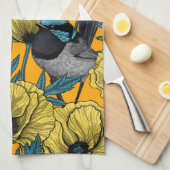 Märchenwren und Mohn in Gelb Geschirrtuch (Viertel Falte)